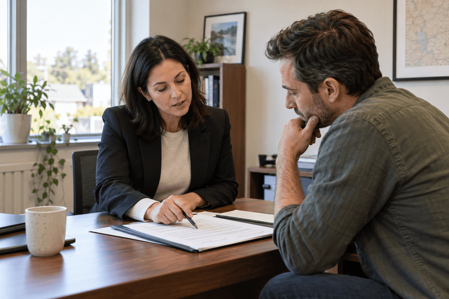 A legal professional explaining a property agreement to a client