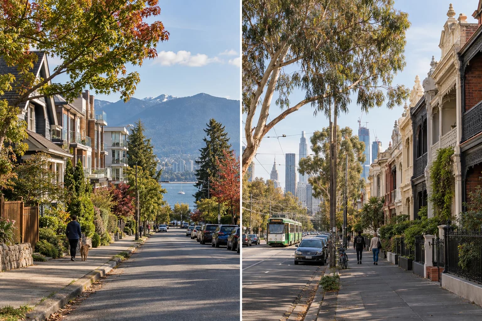 Paired Vancouver-inspired and Melbourne-inspired streets with homes, apartments and local transit