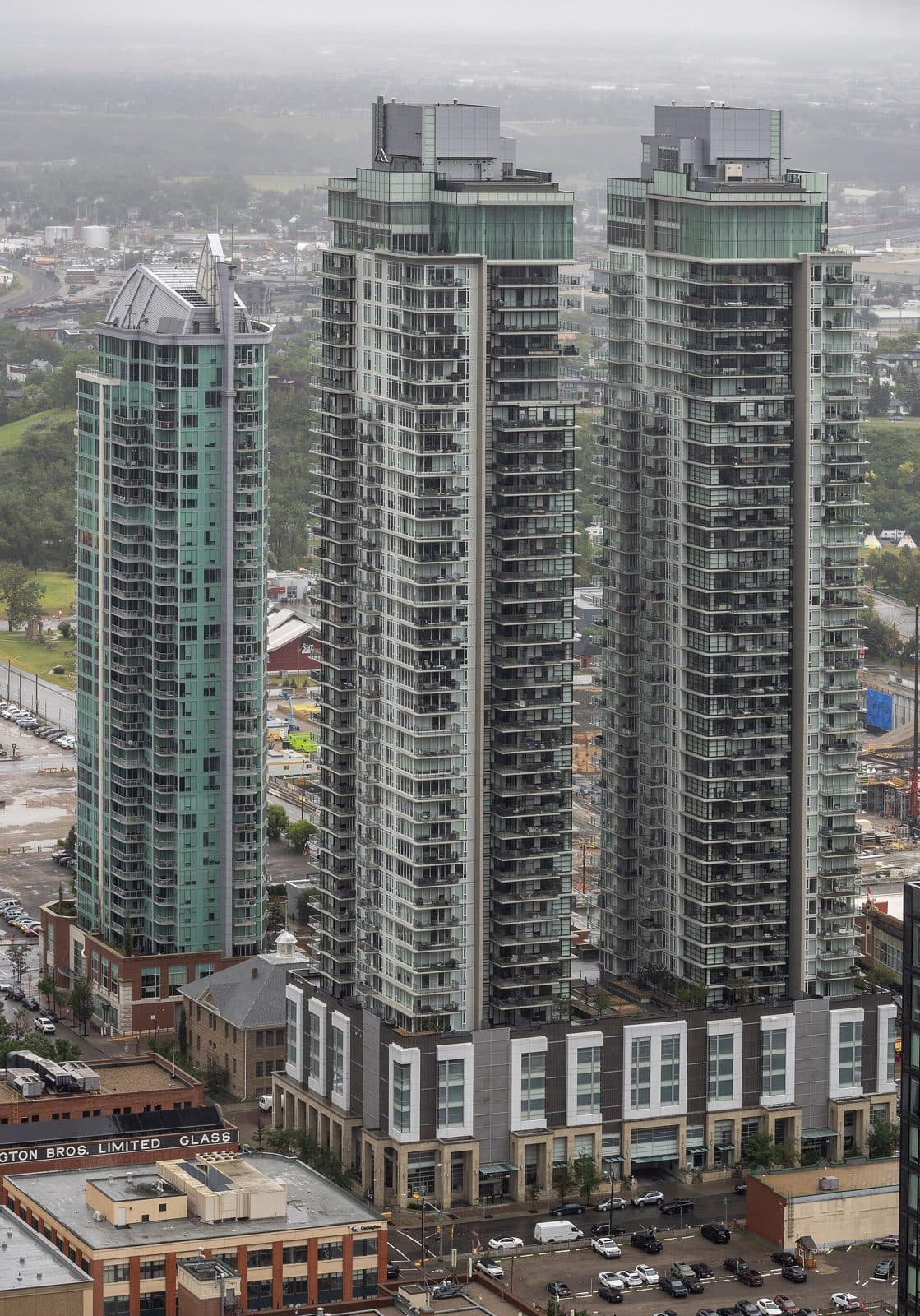 The twin Guardian towers in Victoria Park seen from the Calgary Tower