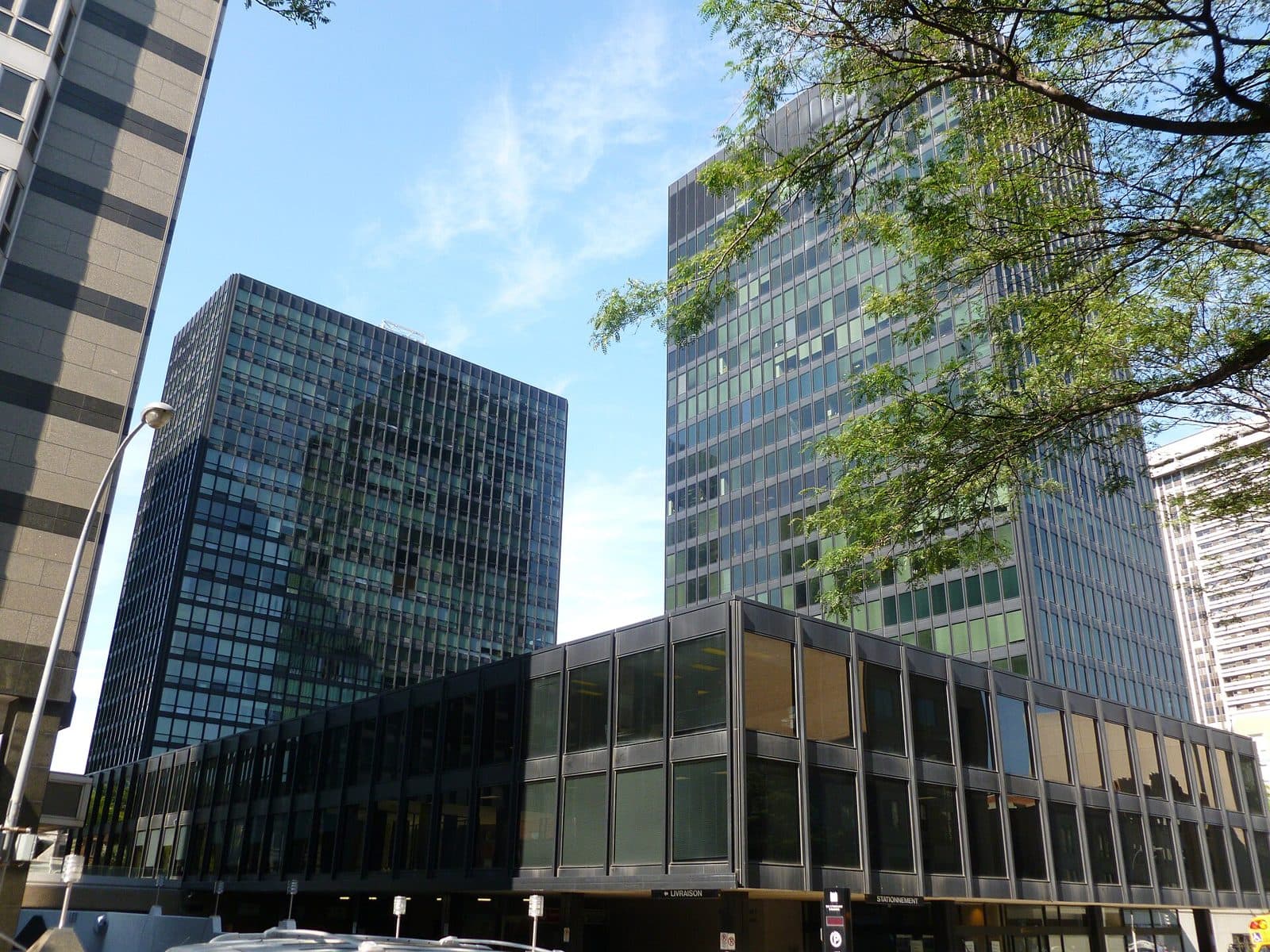 Westmount Square's dark glass towers above its low pavilion