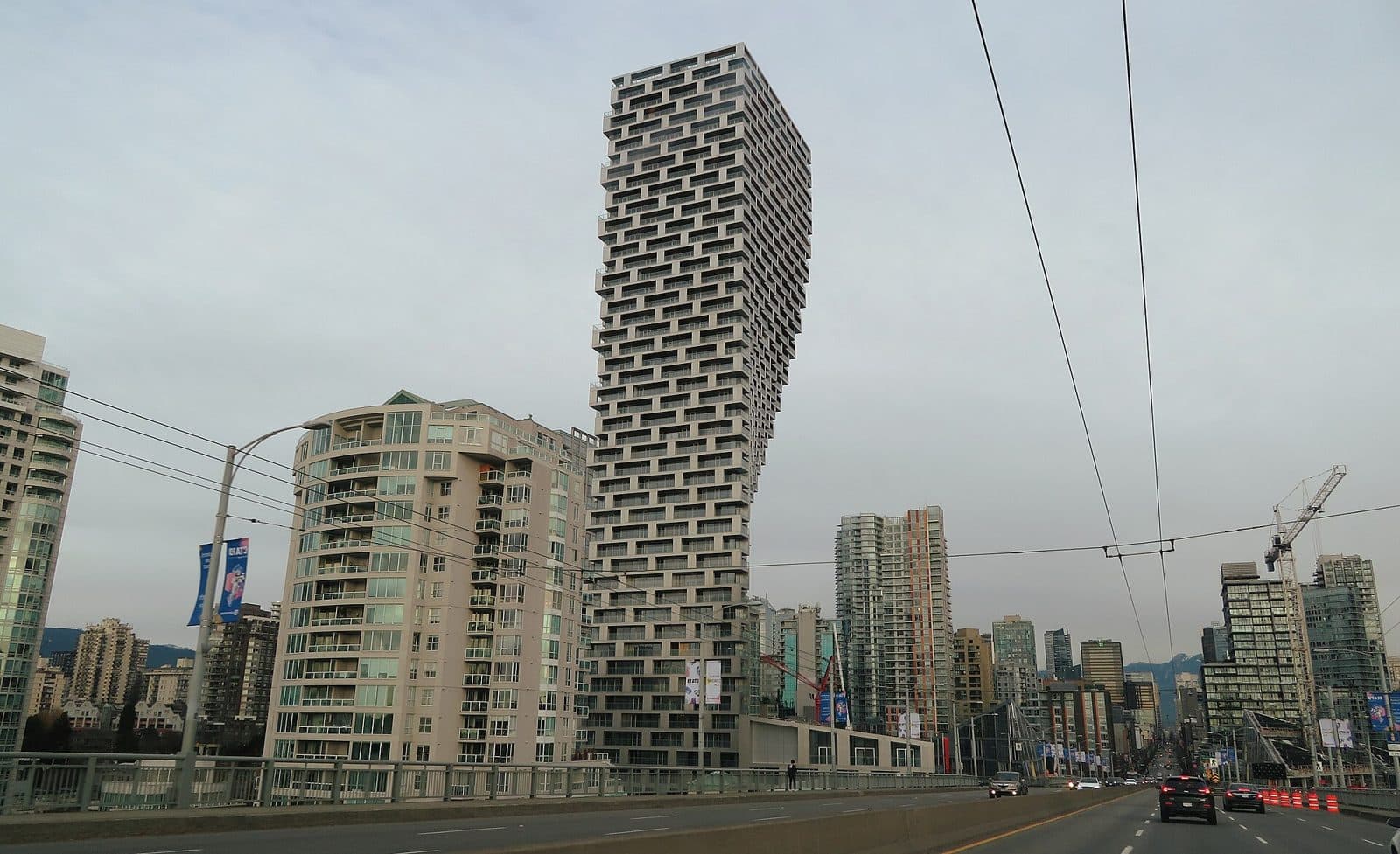 Vancouver House tower seen from the Granville Bridge