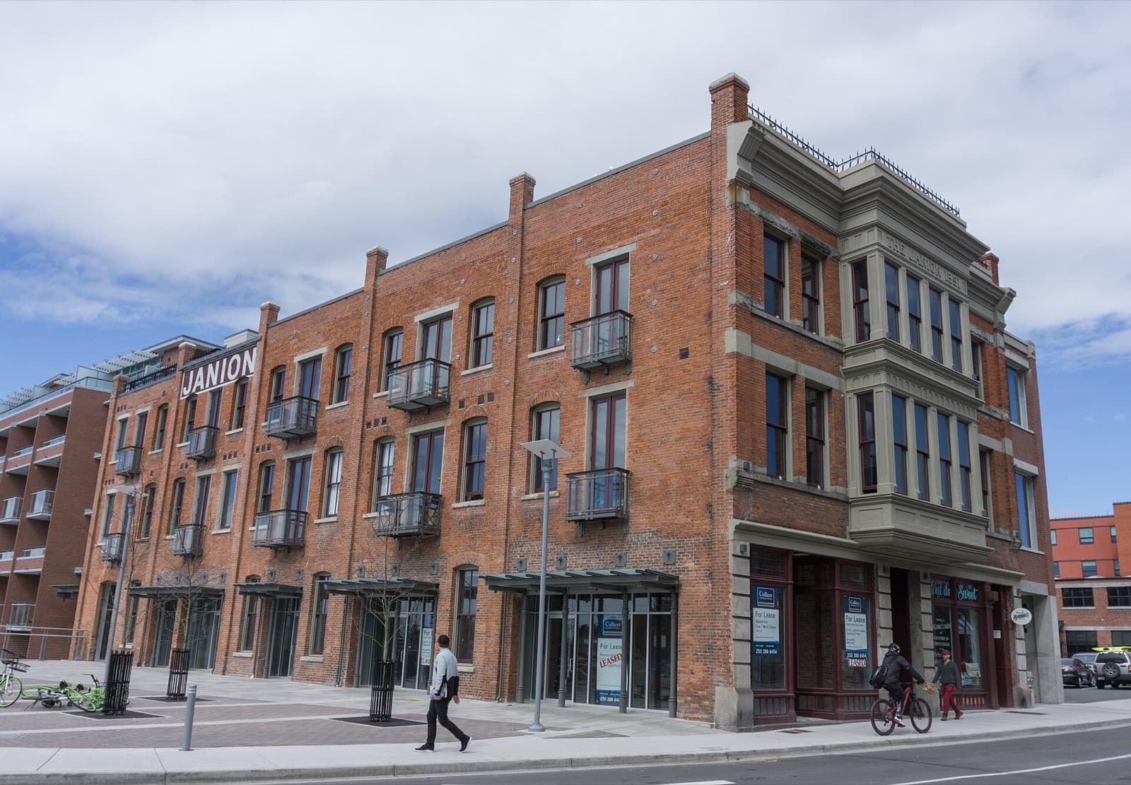 The brick Janion Hotel facade on Store Street, Victoria, with new development behind it