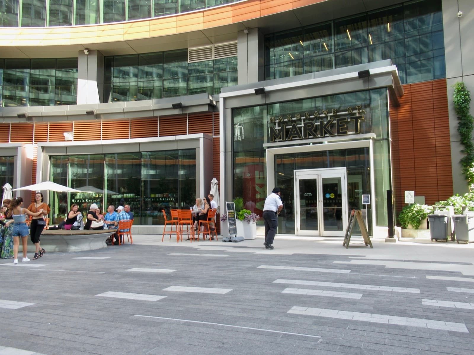 The glass entrance to Hargrave St. Market at True North Square