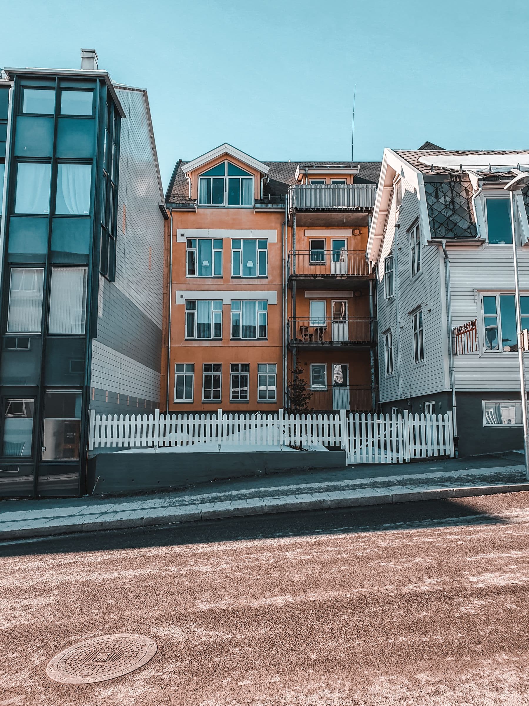 Mixed residential buildings along an urban street